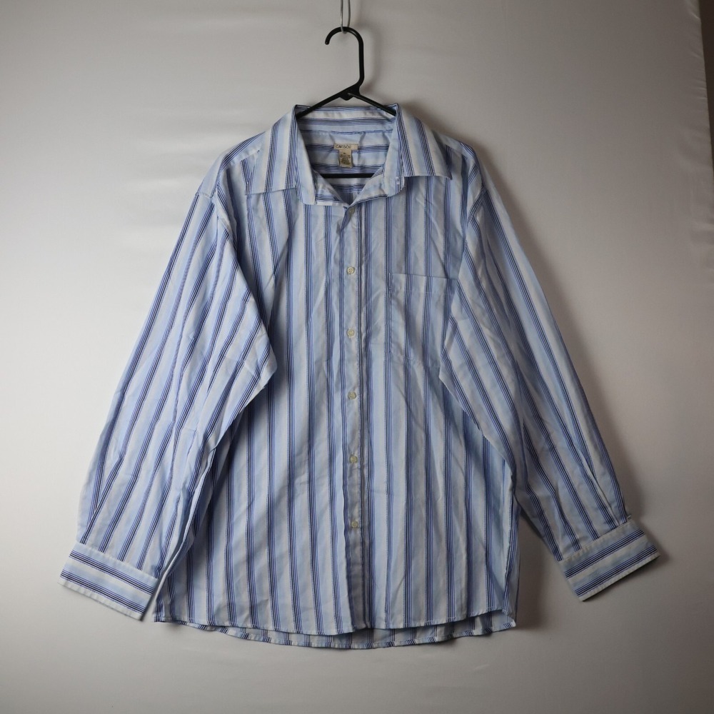 Carbon 2 Cobalt Button Front Collared Shirt Lined Long Sleeve XL Blue Striped